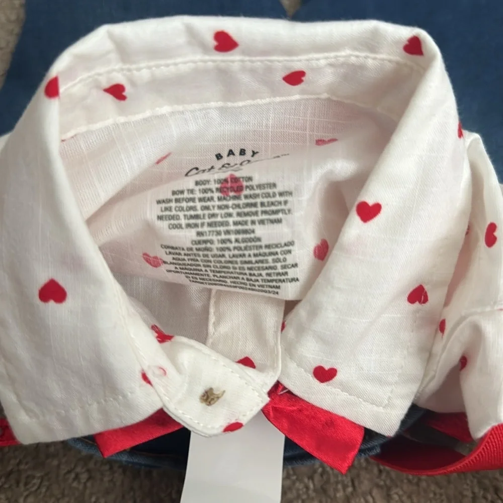 219 Just One You by Carter’s Heart Bodysuit Overall‎ Denim & Bow Tie Size 3-6 mo